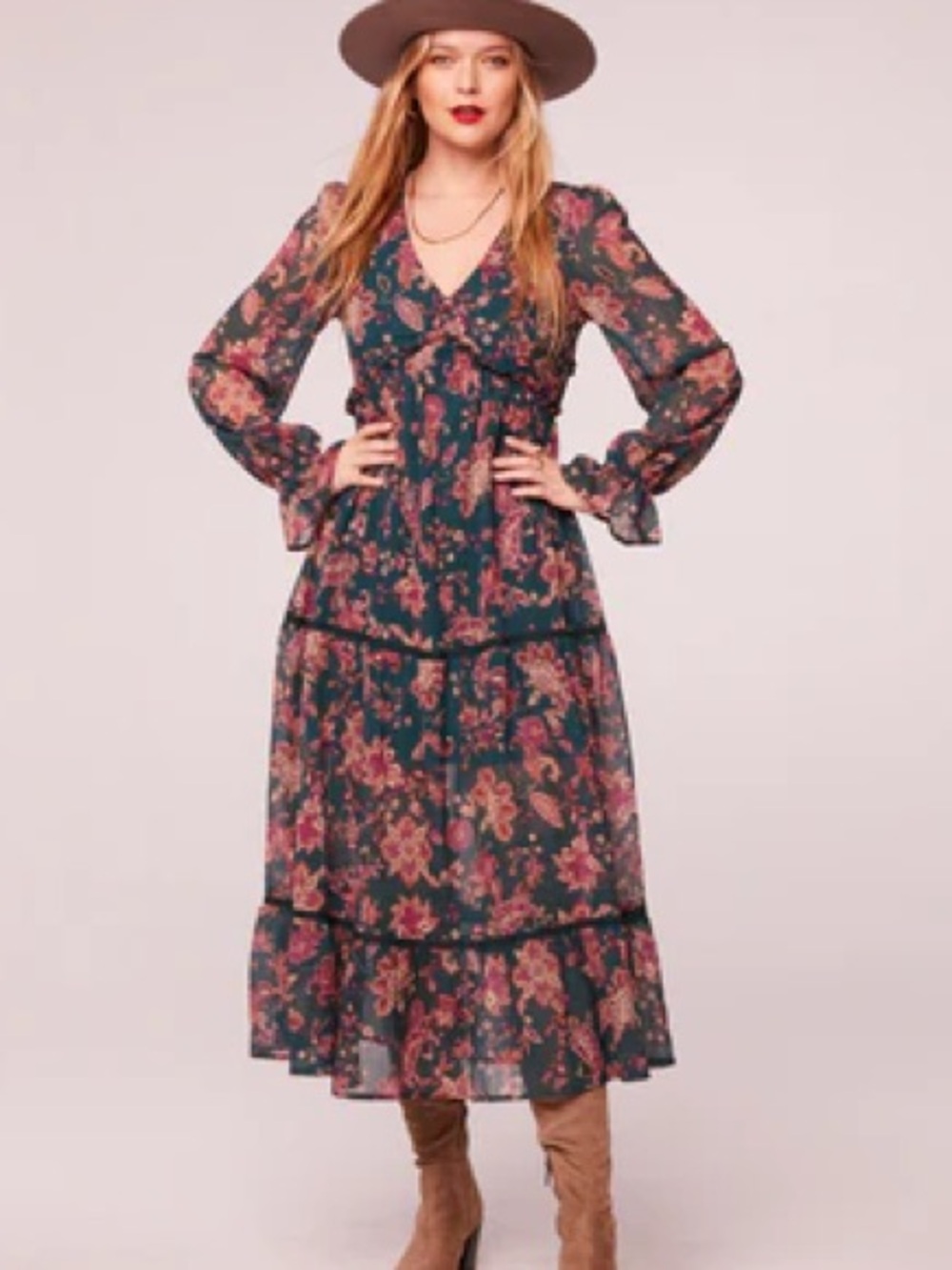 NWT Band of the Free Run the World Pine Paisley Midi Dress Size XS